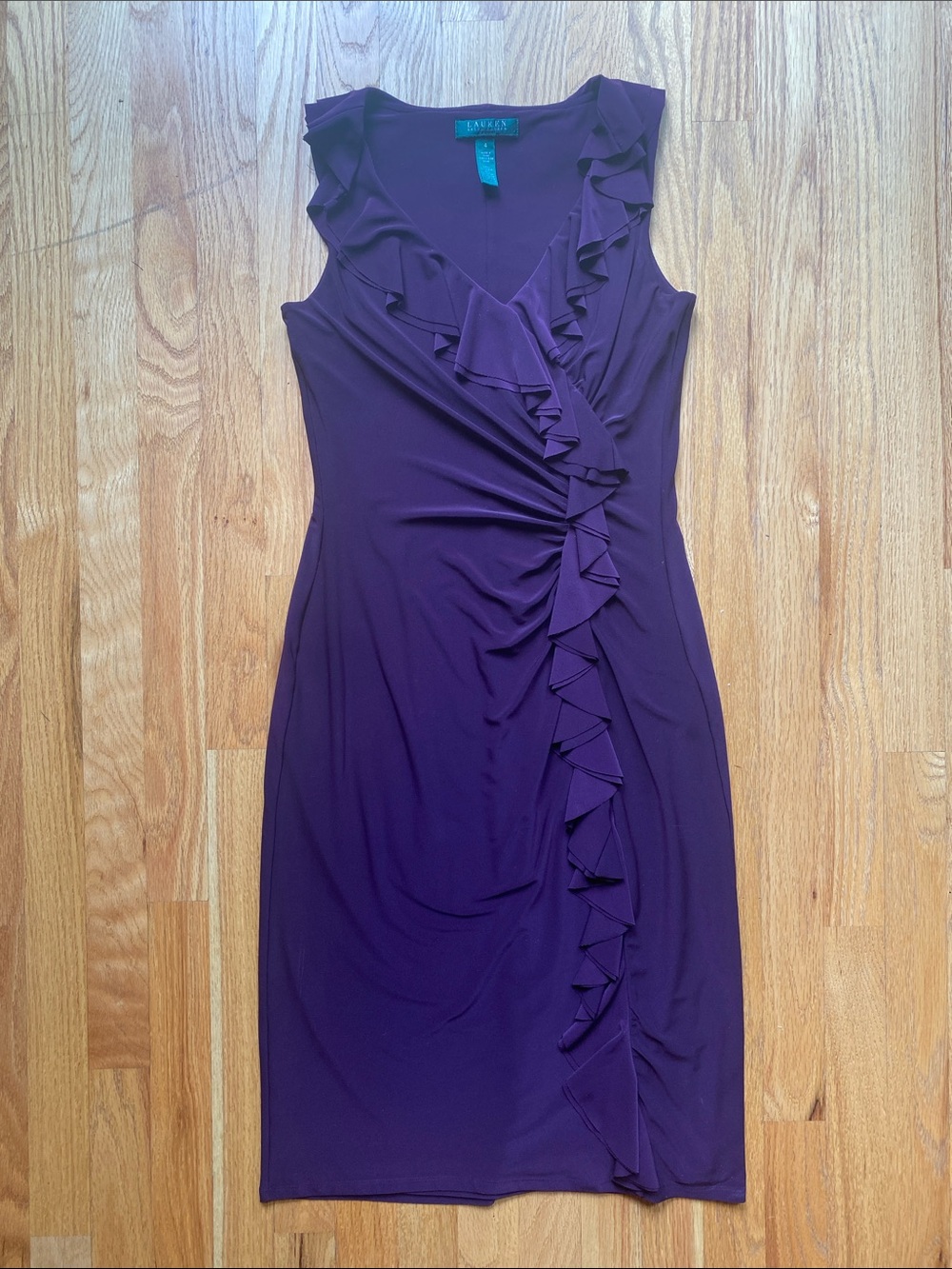 Ralph Lauren Deep Plum Ruffle Wrap-Style Midi Dress